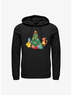 Pokémon Christmas Tree Pikachu, Squirtle, Bulbasaur And Charmander Hoodie