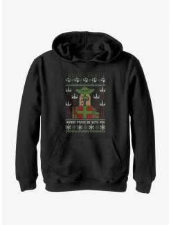 Star Wars Yoda Merry Force Ugly Christmas Pattern Youth Hoodie