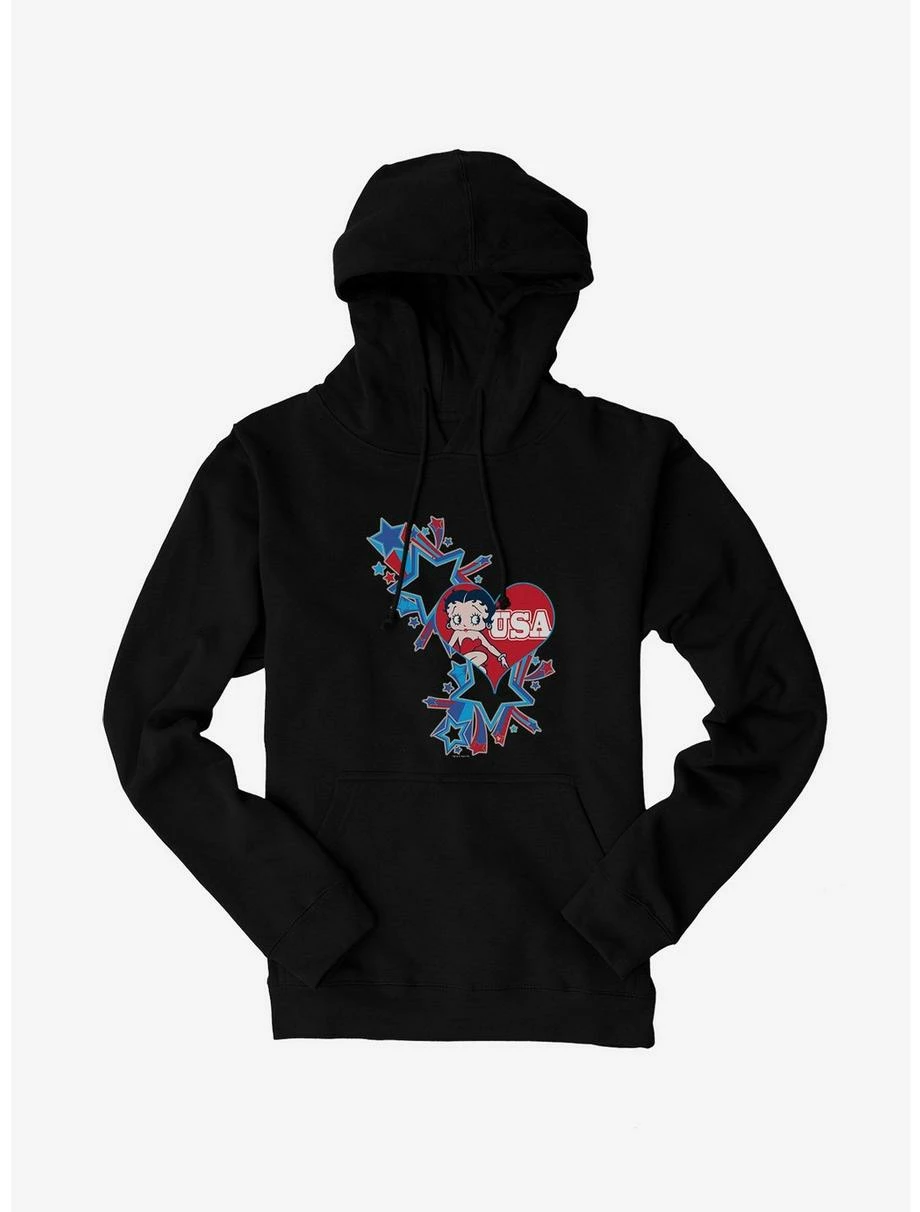 Betty Boop USA Blue Heart And Stars Hoodie 1 Betty Boop USA Blue Heart And Stars Hoodie